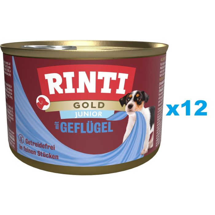 RINTI Gold Junior Poultry Mini Drób dla szczeniąt ras małych 12x185 g