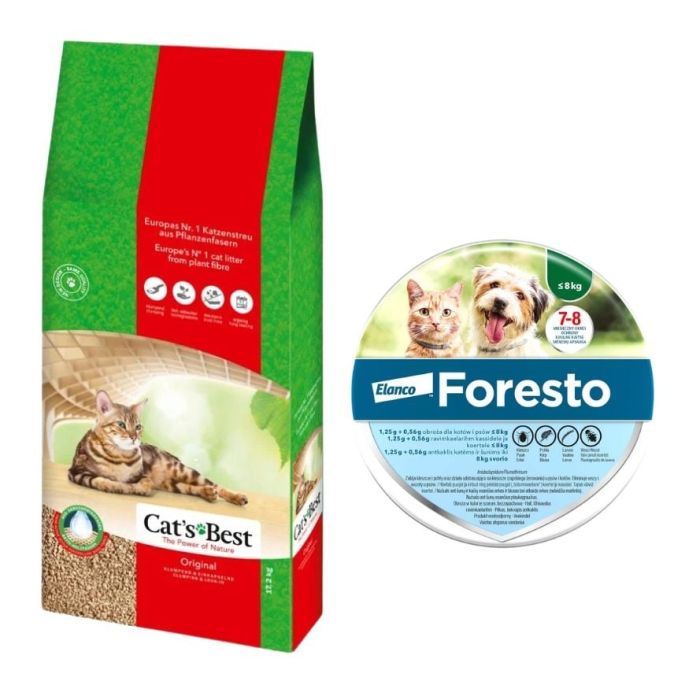 JRS Cat's Best Original 40 l + FORESTO Obroża dla kota i psa przeciw kleszczom i pchłom poniżej 8 kg