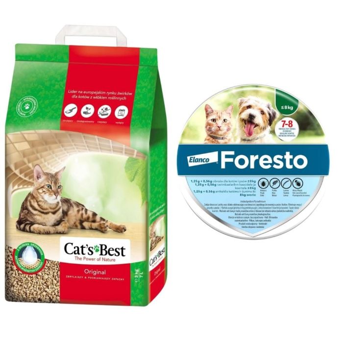 JRS Cat'S best eco plus 7l (3 kg) + FORESTO Obroża dla kota i psa przeciw kleszczom i pchłom poniżej 8 kg