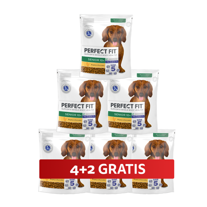 PERFECT FIT Senior 10+ sucha karma pełnoporcjowa dla psów małych ras powyżej 10 lat bogata w kurczaka 6 x 825 g 4+2 GRATIS
