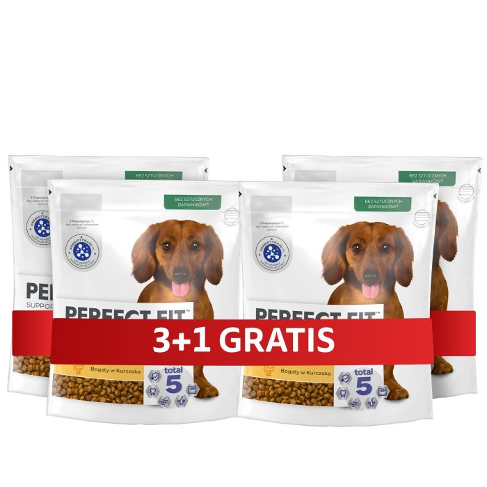 PERFECT FIT Senior 10+ sucha karma pełnoporcjowa dla psów małych ras powyżej 10 lat bogata w kurczaka 4 x 825 g 3+1 GRATIS