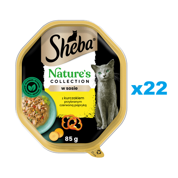 SHEBA Nature’s Collection tacka 22x85 g mokra karma pełnoporcjowa dla dorosłych kotów kawałki z kurczakiem w sosie