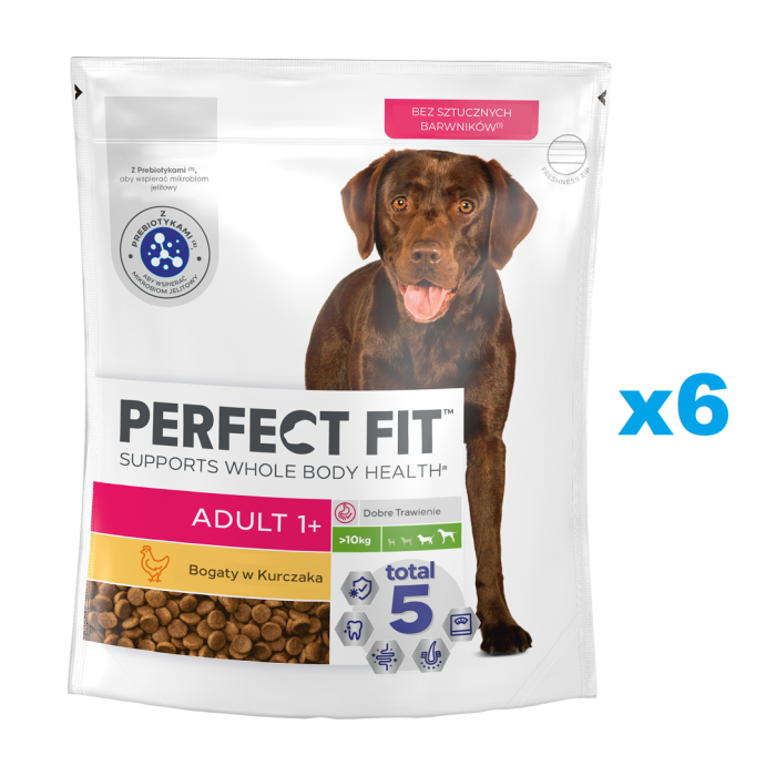 PERFECT FIT Adult 1+ sucha karma pełnoporcjowa dla dorosłych psów dużych ras bogata w kurczaka 6x825 g