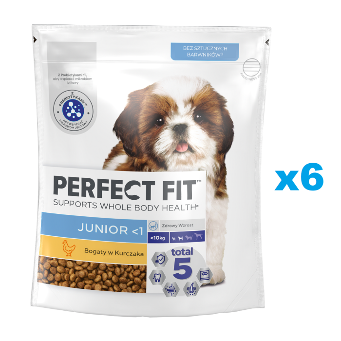 PERFECT FIT Junior <1 sucha karma pełnoporcjowa dla szczeniąt małych ras bogata w kurczaka 6x825 g
