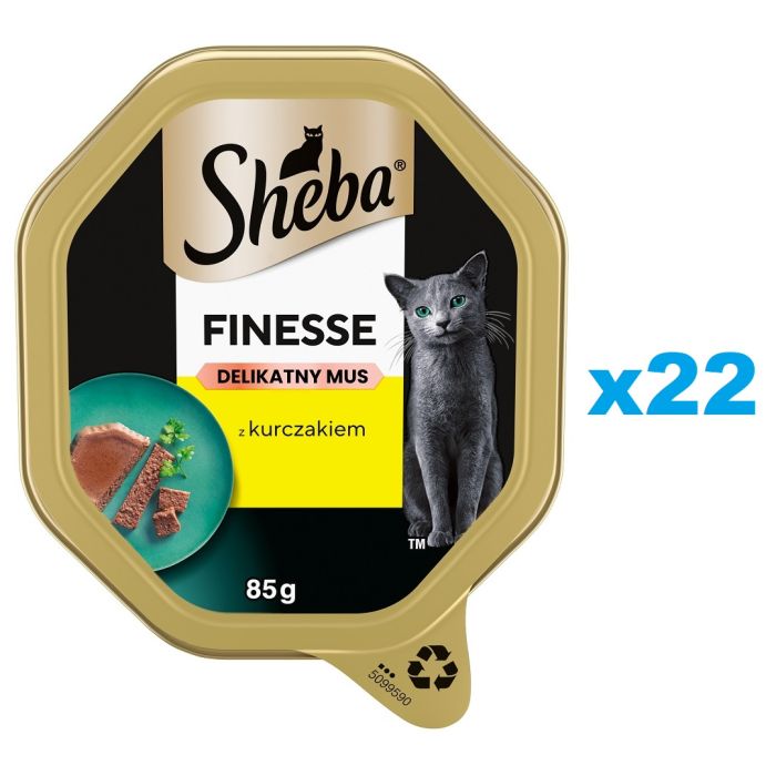 SHEBA Finesse tacka 22x85 g mokra karma pełnoporcjowa dla dorosłych kotów z kurczakiem w musie