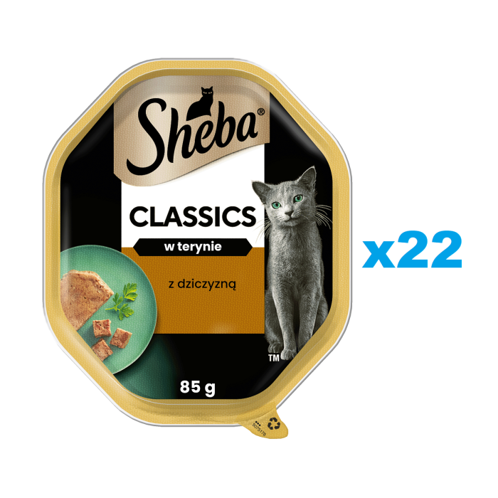 SHEBA Classics tacka 22x85 g mokra karma pełnoporcjowa dla dorosłych kotów z dziczyzną w terynie