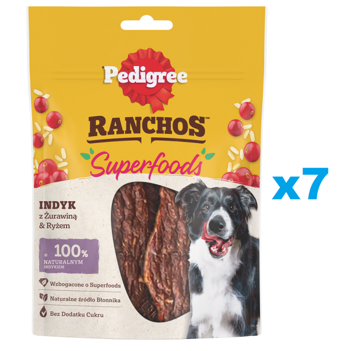 PEDIGREE Ranchos Superfoods 7x70 g karma uzupełniająca dla dorosłych psów z indykiem, żurawiną i ryżem