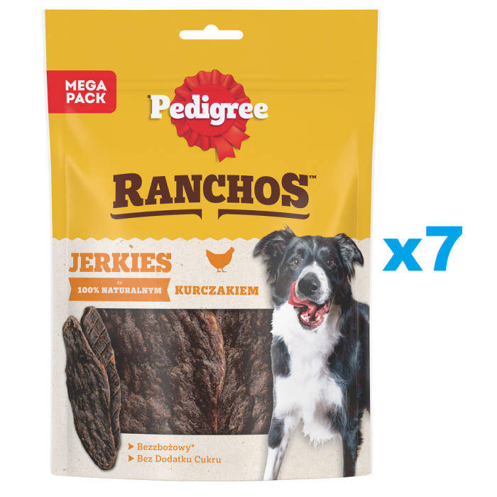PEDIGREE Ranchos Jerkies 7x180g bezzbożowa karma uzupełniająca dla dorosłych psów z kurczakiem