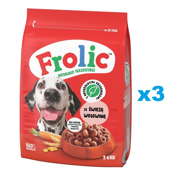 FROLIC Naturally Irresistible 3x2,6 kg półwilgotna karma dla psów ze świeżą wołowiną