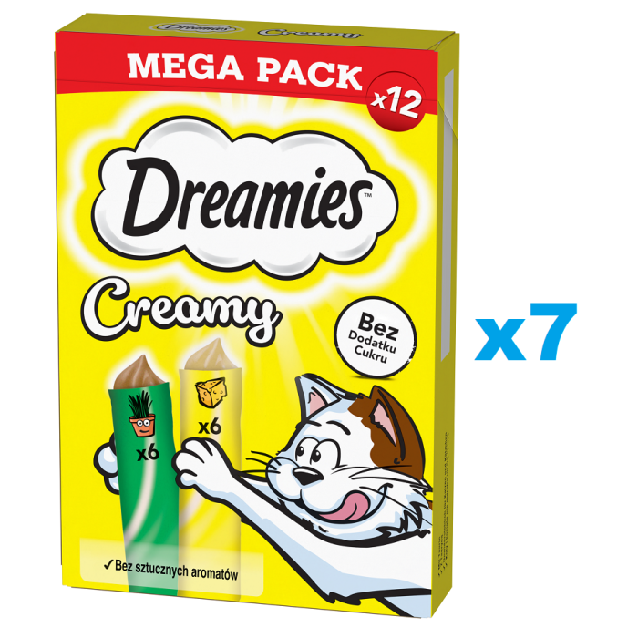 DREAMIES Creamy MEGA PACK karma uzupełniająca z serem i z kocimiętką 84x10 g