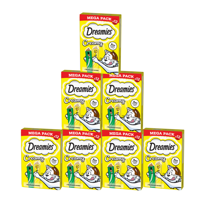 DREAMIES Creamy MEGA PACK karma uzupełniająca z serem i z kocimiętką 7 x 12x10 g
