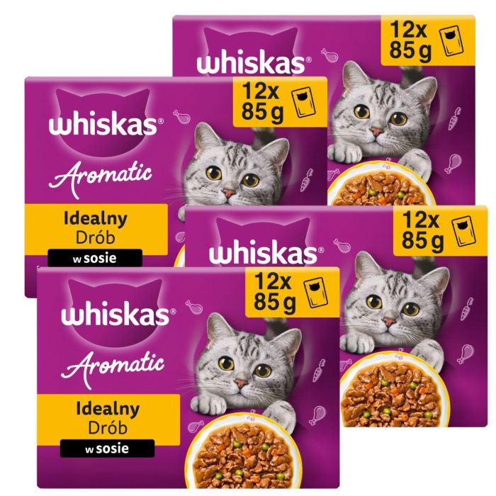 WHISKAS Aromatic Adult Idealny Drób w sosie, 48 x 85 g mokra karma dla dorosłych kota