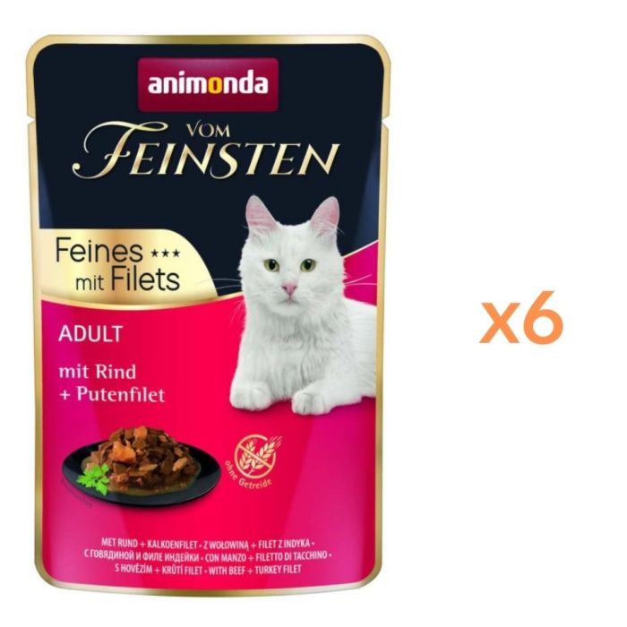 ANIMONDA Vom Feinsten Fines mit Filets Adult Wołowina i filet z indyka 6x85g mokra karma dla kotów