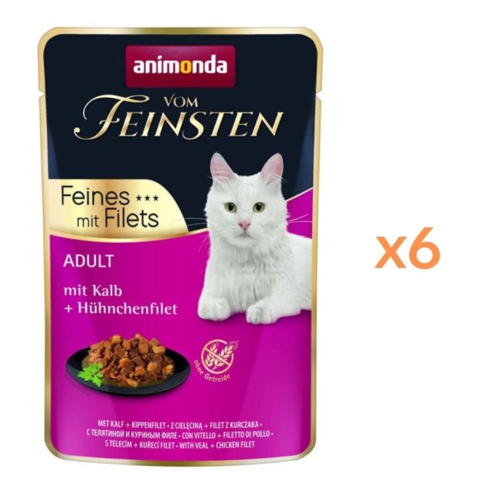 ANIMONDA Vom Feinsten Fines mit Filets Adult Cielęcina i filet z kurczaka 6x85g mokra karma dla kotów