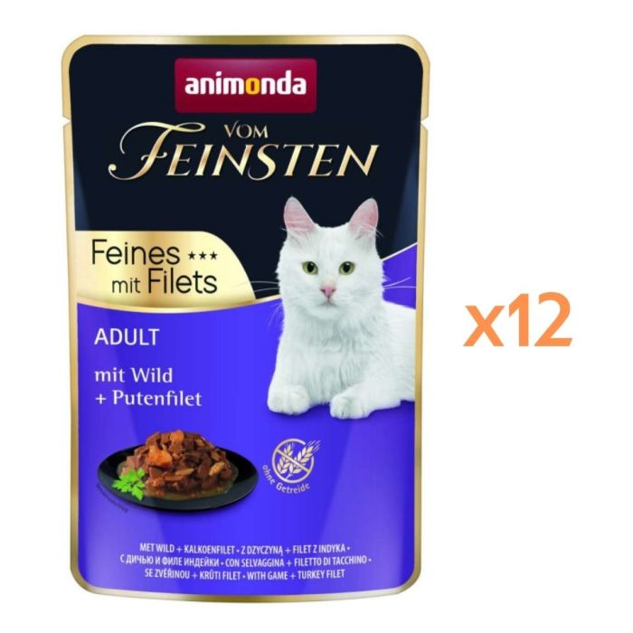 ANIMONDA Vom Feinsten Fines mit Filets Adult Dziczyzna i filet z indyka 12x85g mokra karma dla kotów