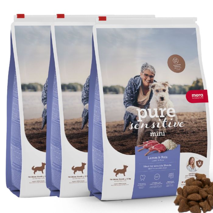 MERA Dog Pure Sensitive Adult Mini Lamb Rice 3x4 kg jagnięcina i ryż, sucha karma dla wrażliwych psów małych ras
