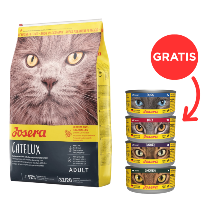 JOSERA Cat Catelux 10 kg karma przeciwdziałająca tworzeniu kul włosowych + 4 puszki GRATIS