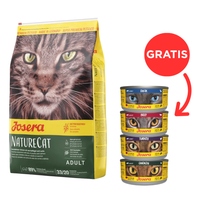 JOSERA Nature Cat karma bezzbożowa dla kota 10 kg + 4 puszki GRATIS