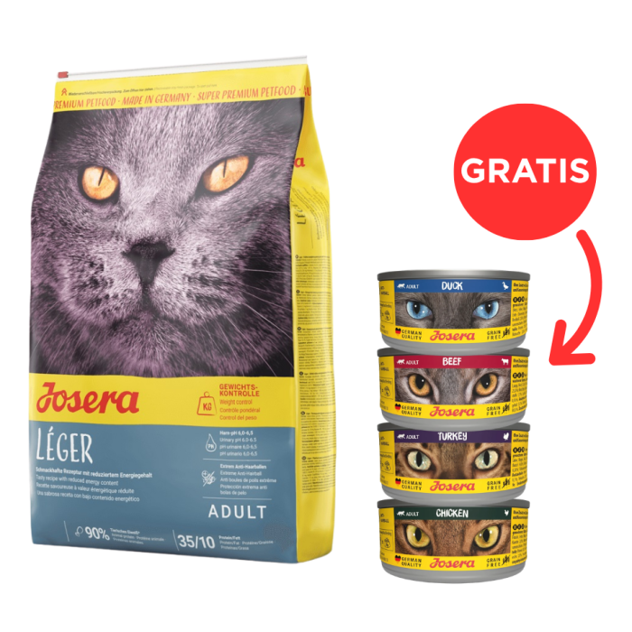 JOSERA Cat Leger dla kotów mało aktywnych i po kastracji 10 kg + 4 puszki GRATIS