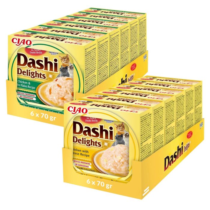 INABA Cat Dashi Delights Kurczak, tuńczyk bonito i Kurczak, ser 12x70 g