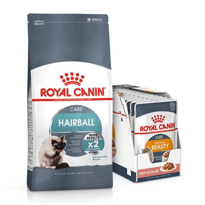 ROYAL CANIN Hairball Care 10 kg + Hair&Skin w sosie 85 g x 12