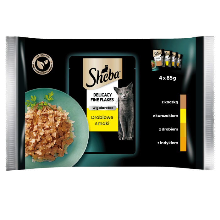 SHEBA Delicacy Fine Flakes saszetki 4x85 g mokra karma pełnoporcjowa dla dorosłych kotów w galaretce
