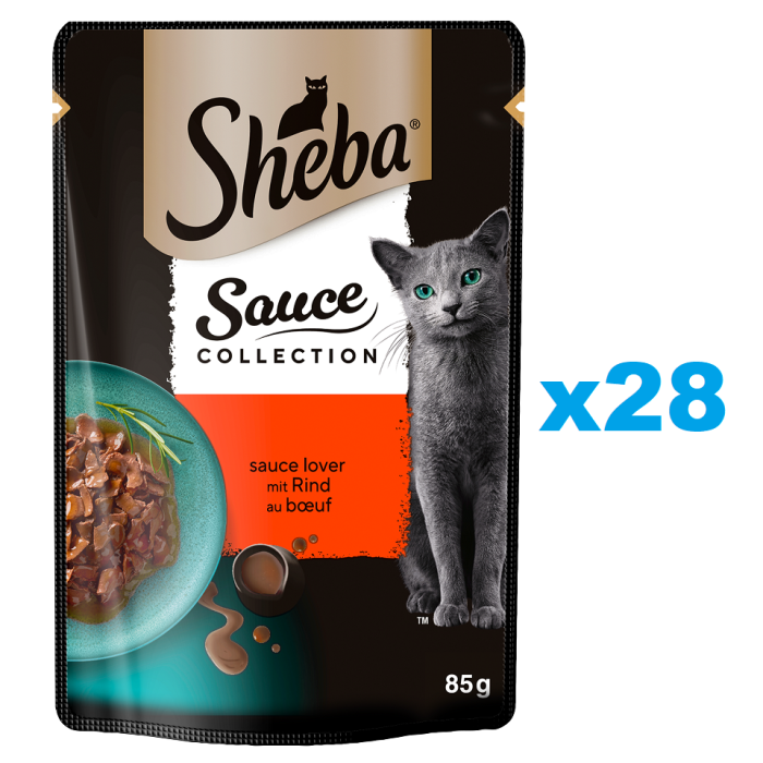 SHEBA Sauce Collection Soczyste Smaki saszetka 28x85 g mokra karma pełnoporcjowa dla dorosłych kotów kawałki z wołowiną w sosie