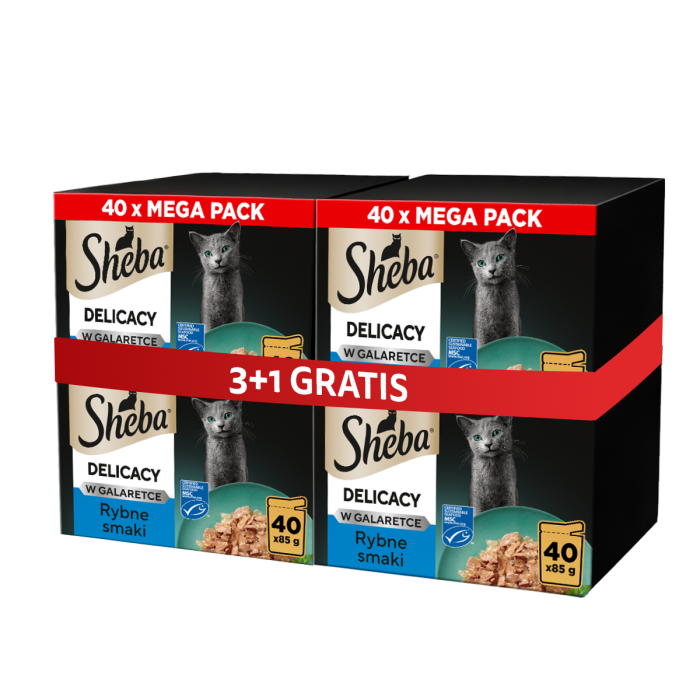 SHEBA Delicacy Rybne smaki w galaretce 4 x 40x85 g mokra karma dla kotów 3+1 GRATIS