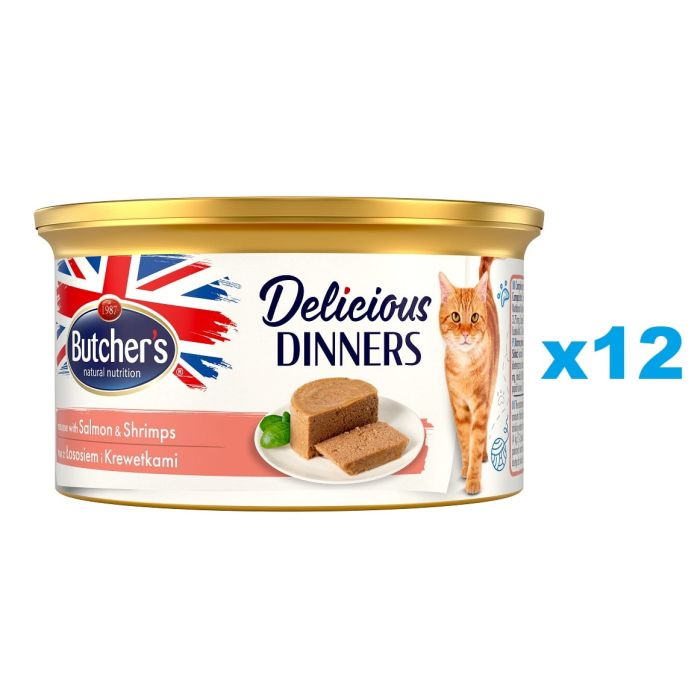 BUTCHER'S Classic Delicious Dinners z łososiem i krewetkami mus 12 x 85 g