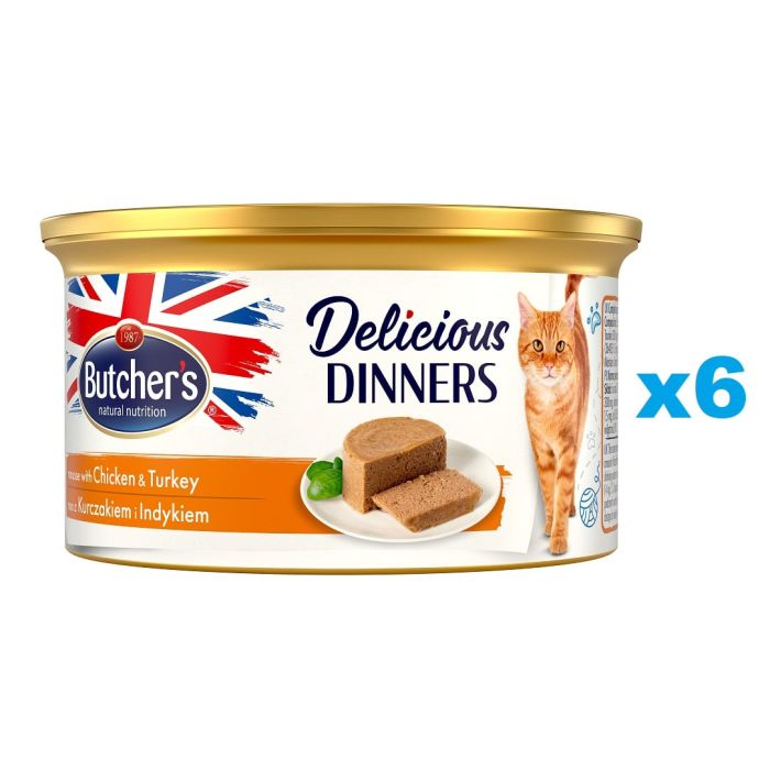 BUTCHER'S Classic Delicious Dinners z kurczakiem i indykiem mus 6 x 85 g