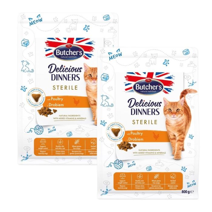 BUTCHER'S Functional Cat Indoor dla kotów niewychodzących z drobiem 2x800 g
