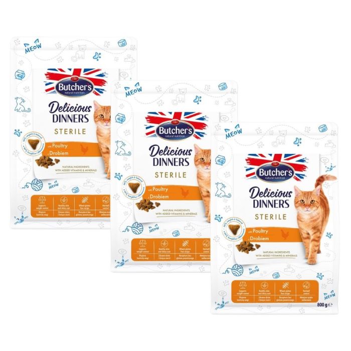 BUTCHER'S Functional Cat Indoor dla kotów niewychodzących z drobiem 3x800 g