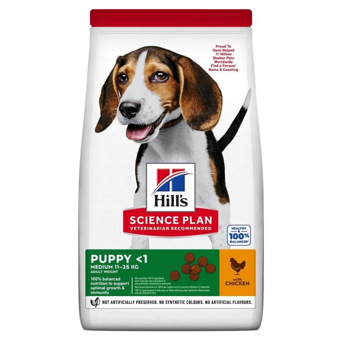 HILL'S Science Plan Canine Puppy Medium Chicken 18 kg karma dla psów ras średnich kurczak + 2x konserwa i Ajax Spray GRATIS