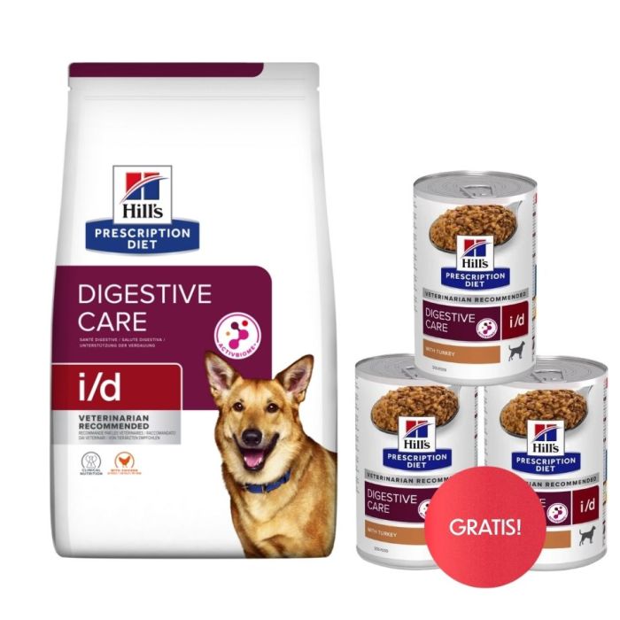 HILL'S Prescription Diet i/d Activ Biome Digestive Care Chicken Dog 12 kg dla psów z wrażliwym układem pokarmowym + 3 puszki mokrej karmy GRATIS