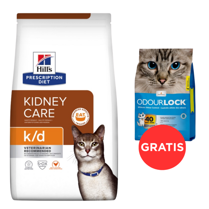 HILL'S Prescription Feline Diet k/d dla kotów 8 kg + żwirek dla kotów 6 kg GRATIS