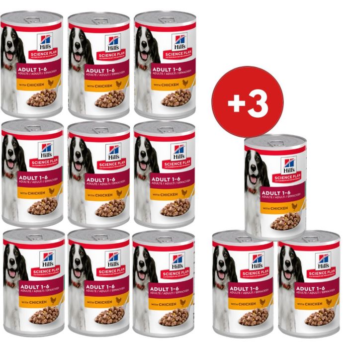 HILL'S Science Plan Canine Adult Chicken 370 g dla dorosłych psów z kurczakiem 9+3 GRATIS