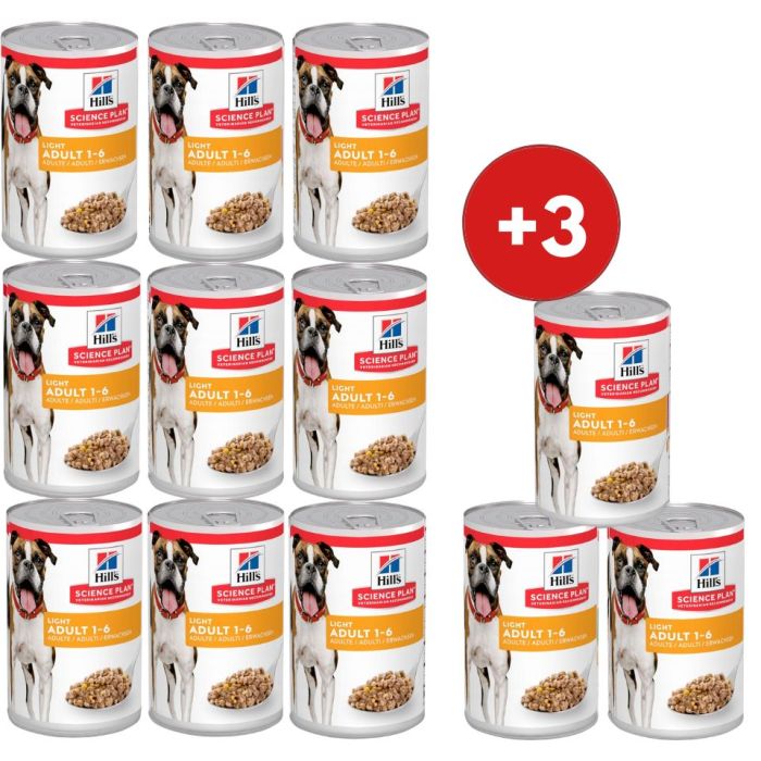 HILL'S Science Plan Canine Adult Light Chicken 9x370 g dla dorosłych psów z nadwagą kurczak + 3 puszki GRATIS!