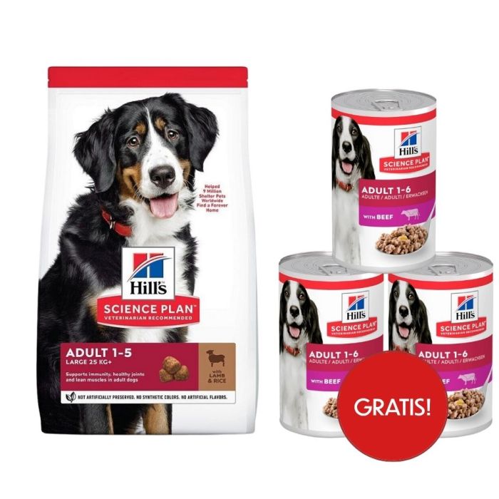 HILL'S Science Plan Canine Adult Large Breed Lamb&Rice karma dla psów dużych ras z jagnięciną i ryżem 14 kg + 3 puszki mokrej karmy HILL's GRATIS