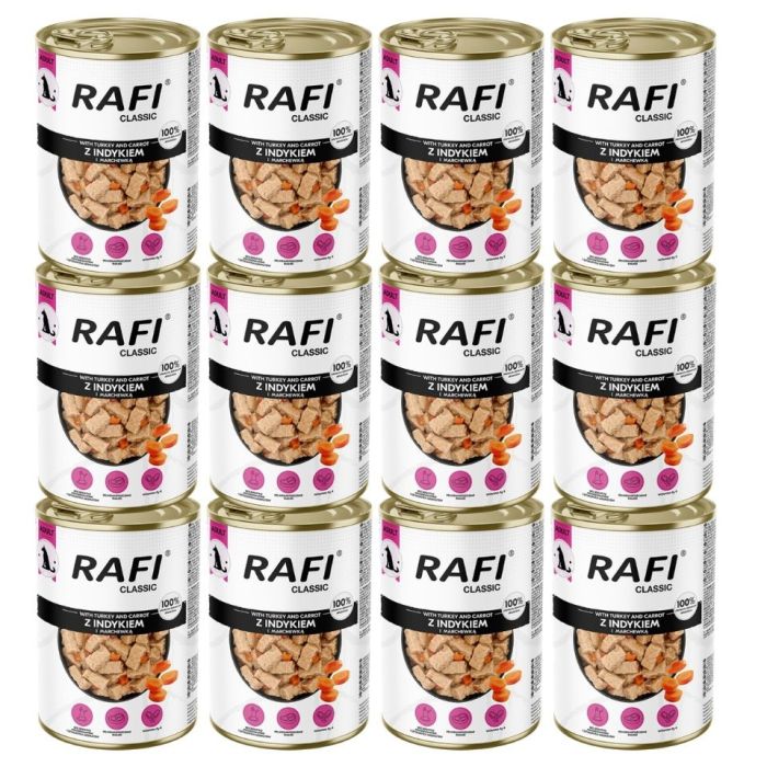 RAFI Classic Indyk i marchewka w sosie 12x1240 g mokra karma dla psów wszystkich ras