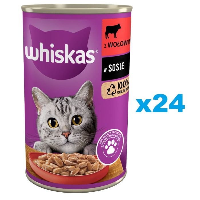 WHISKAS Adult  24x400 g mokra karma pełnoporcjowa dla dorosłych kotów z wołowiną w sosie
