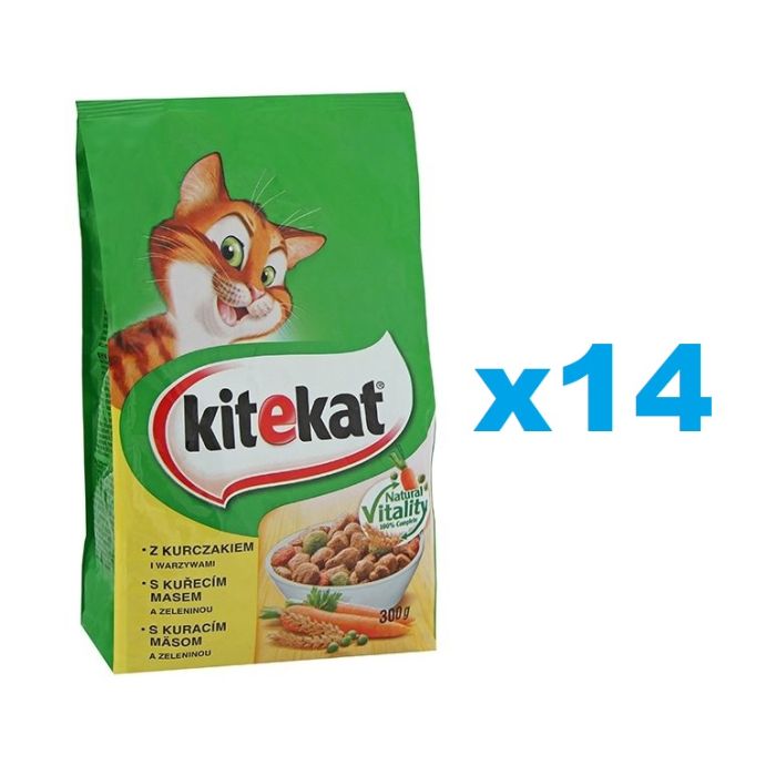 KITEKAT sucha karma dla kotów z kurczakiem i warzywami 14x300g