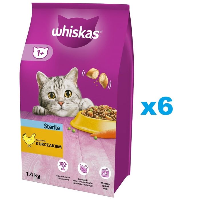 WHISKAS Sterile 6x1.4 kg sucha karma z kurczakiem dla kotów sterylizowanych