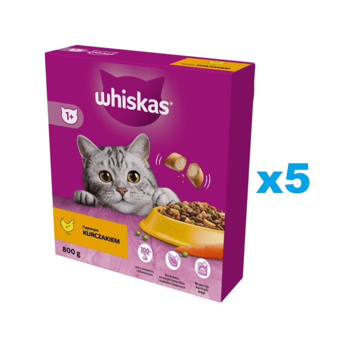 WHISKAS Adult 5x800 g sucha karma pełnoporcjowa z pysznym kurczakiem dla dorosłych kotów