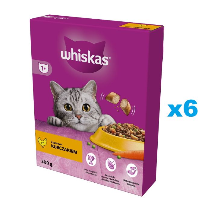 WHISKAS Adult 6x300 g sucha karma pełnoporcjowa z pysznym kurczakiem dla dorosłych kotów