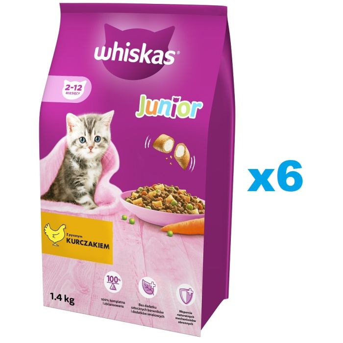 WHISKAS Junior 6x1,4 kg sucha karma pełnoporcjowa dla kociąt z pysznym kurczakiem