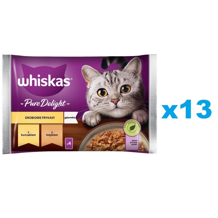 WHISKAS Adult saszetka 52x85g Drobiowe Frykasy mokra karma dla dorosłych kotów w galaretce z: kurczakiem, indykiem