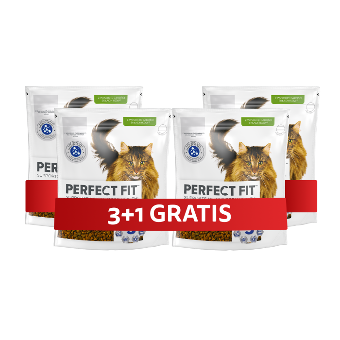 PERFECT FIT Senior 7+ 4 x 750 g sucha karma pełnoporcjowa dla starszych kotów bogata w kurczaka 3+1 GRATIS