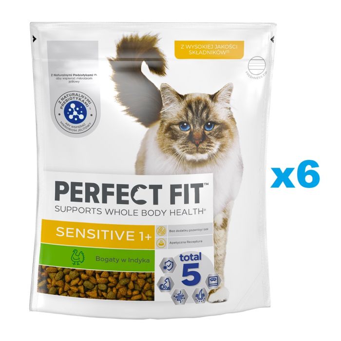 PERFECT FIT Sensitive 1+ 6x750 g sucha karma pełnoporcjowa dla dorosłych kotów bogata w indyka