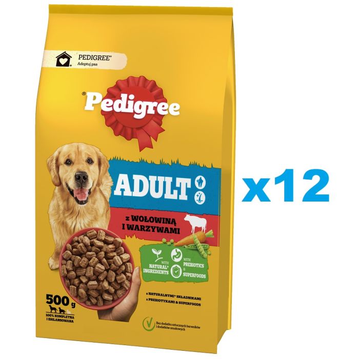 PEDIGREE Adult 12x500 g z wołowiną i warzywami sucha karma pełnoporcjowa dla dorosłych psów dużych i średnich ras