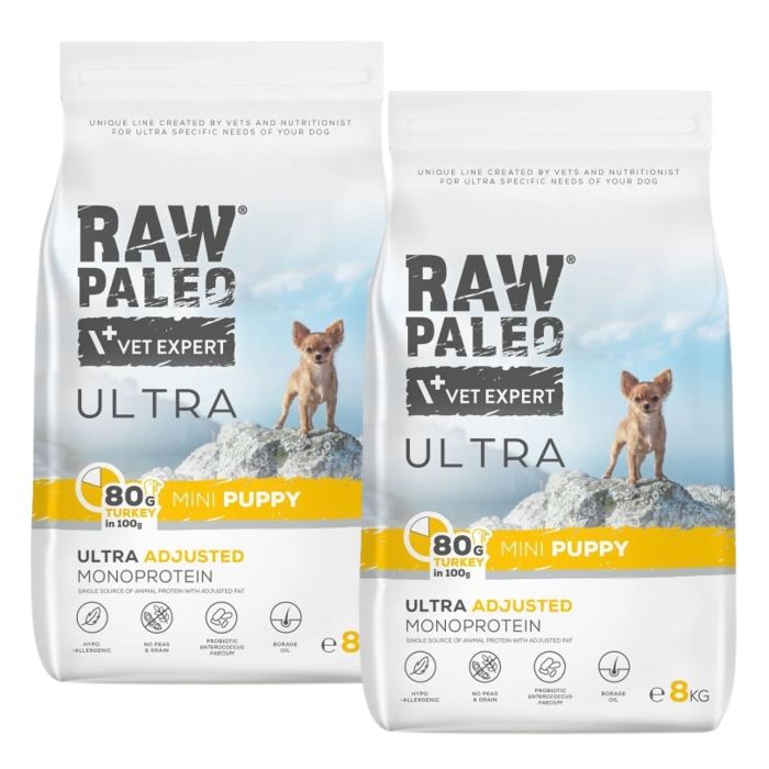 RAW PALEO Ultra Turkey Mini Puppy2x8kg dla szczeniąt ras małych indyk